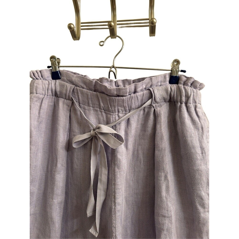Free People Only Over You 100% Linen Paper-Bag Pants Elastic Waist Lavender Sz M - Picture 4 of 10